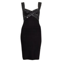 HERVE LEGER black SEQUINS CRISS CROSS Sleeveless BANDAGE BODYCON Dress S