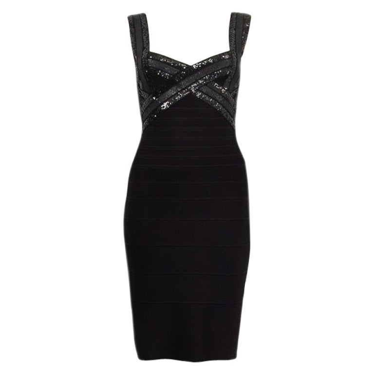 HERVE LEGER black SEQUINS CRISS CROSS Sleeveless BANDAGE BODYCON