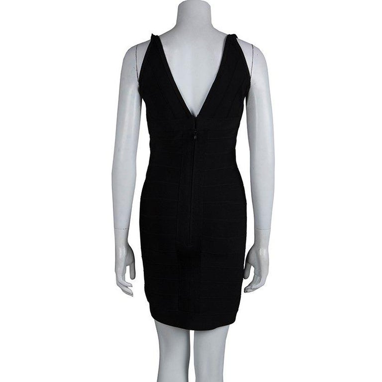 Herve Leger Black Sleeveless Lauren Bandage Dress M For Sale at 1stDibs