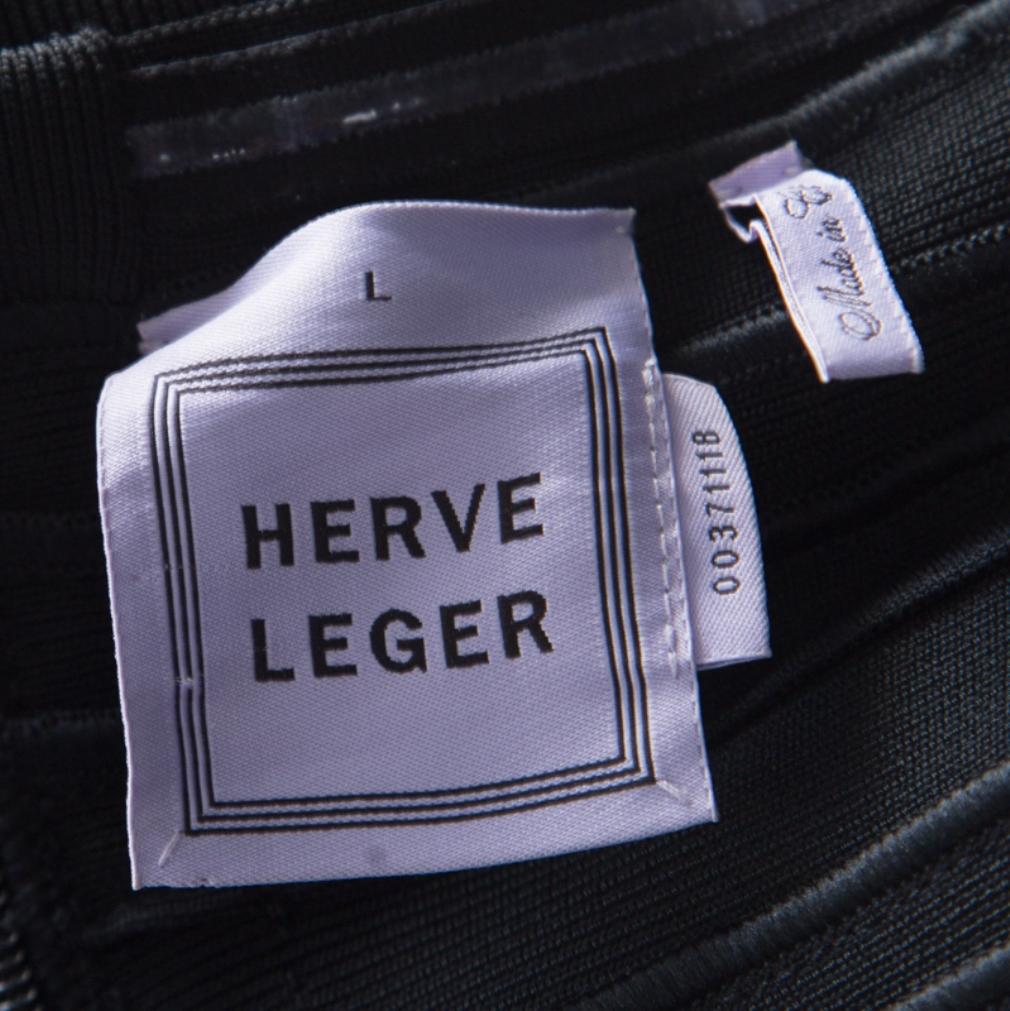 Herve Leger Black Stretch Knit Strapless Akari Bandage Mini Dress L 2
