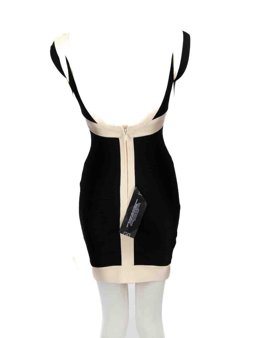 Herve Leger Black V-Neck Bodycon Mini Dress Size XS In New Condition For Sale In London, GB