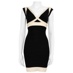 Herve Leger Black V-Neck Bodycon Mini Dress Size XS