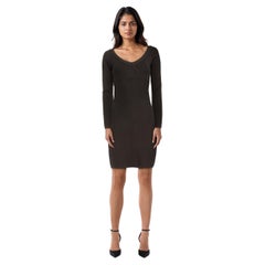 Used Herve Leger Black V-Neck Long Sleeve Dress Size S
