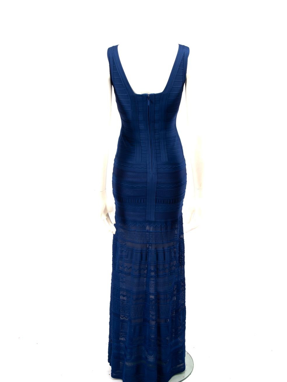 Herve Leger Blue Bodycon Knitted Maxi Dress Size XS In Good Condition In London, GB