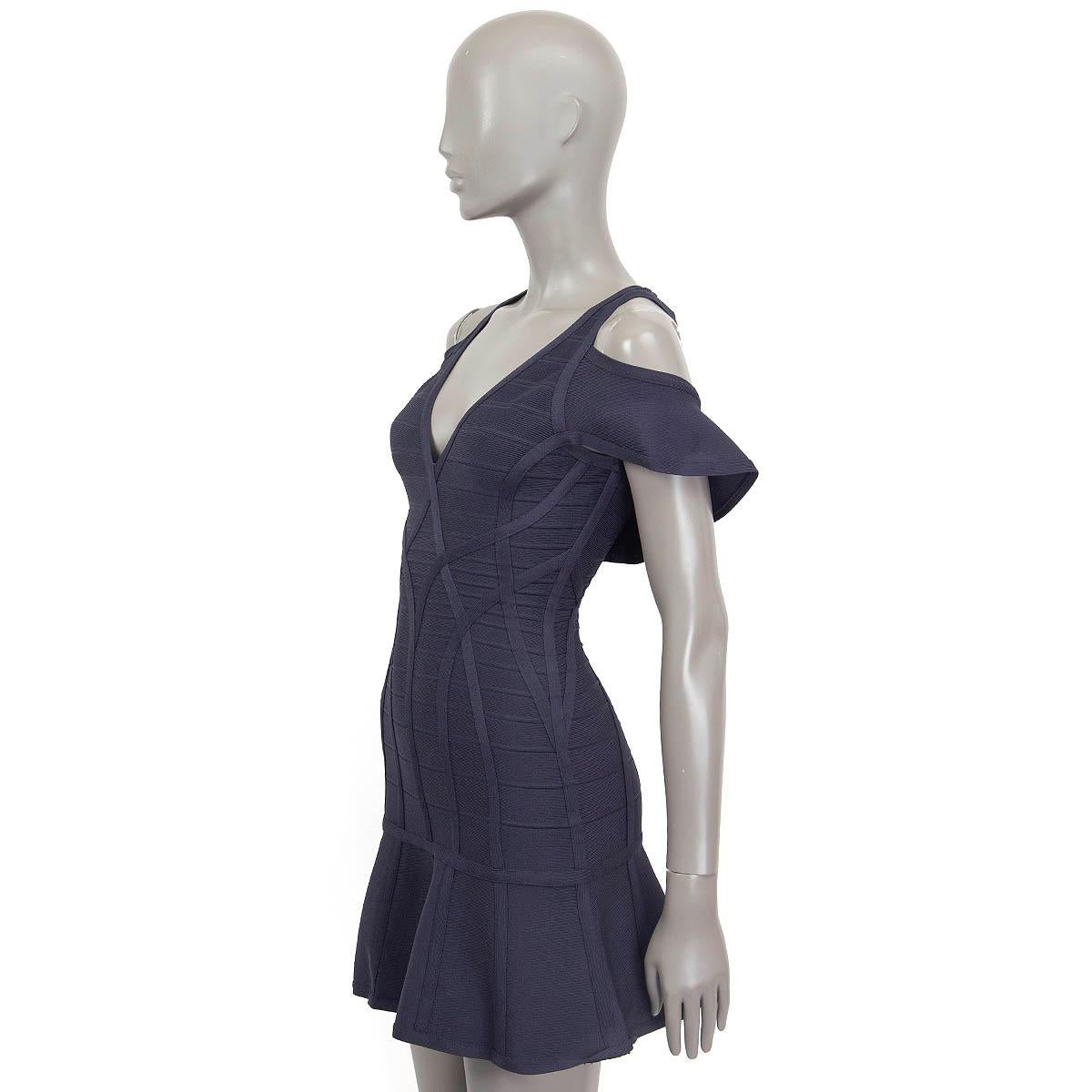 HERVE LEGER blue COLD SHOULDER FLARED BANDAGE Dress XS In Good Condition For Sale In Zürich, CH
