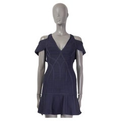 Robe bleue Hervé Léger à épaules dénudées et à franges, taille XS