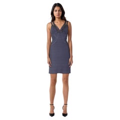 Used Herve Leger Blue Embellished Bandage Dress Size M