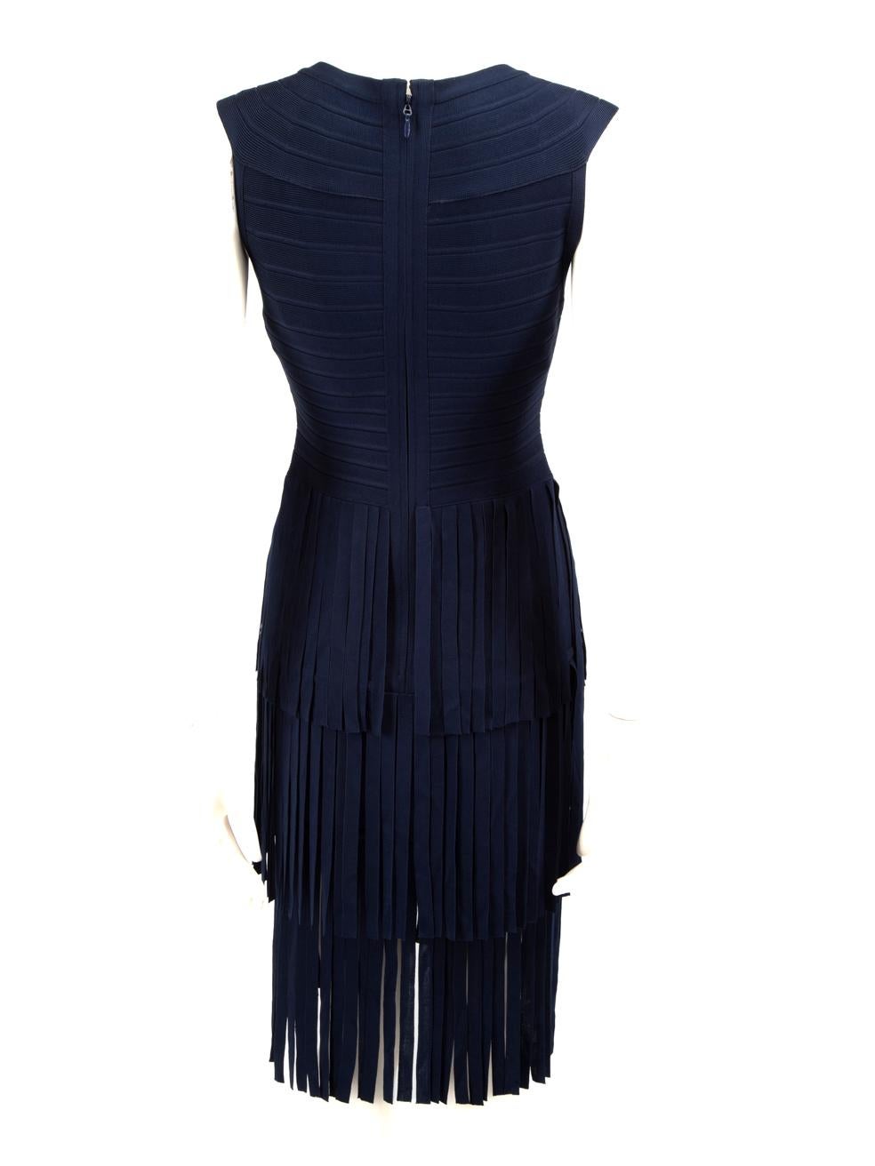 Black Herve Leger Blue Fringed Bodycon Dress Size S