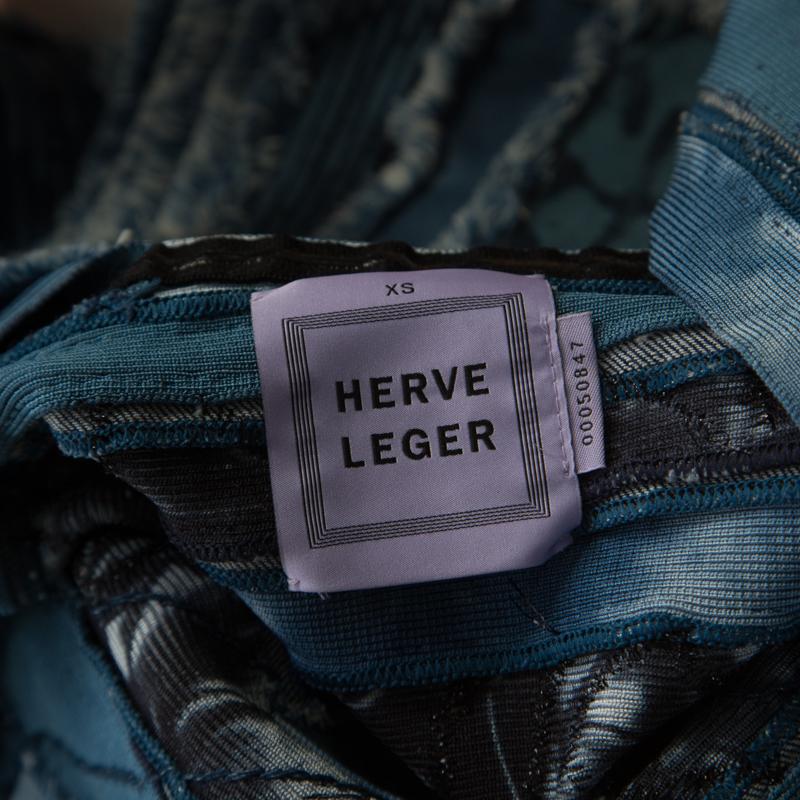 Women's Herve Leger Blue Knit Denim Patch Detail Bandage Dress XS