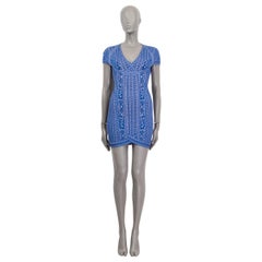 HERVE LEGER blue & pink OPEN BACK JACQUARD Dress S