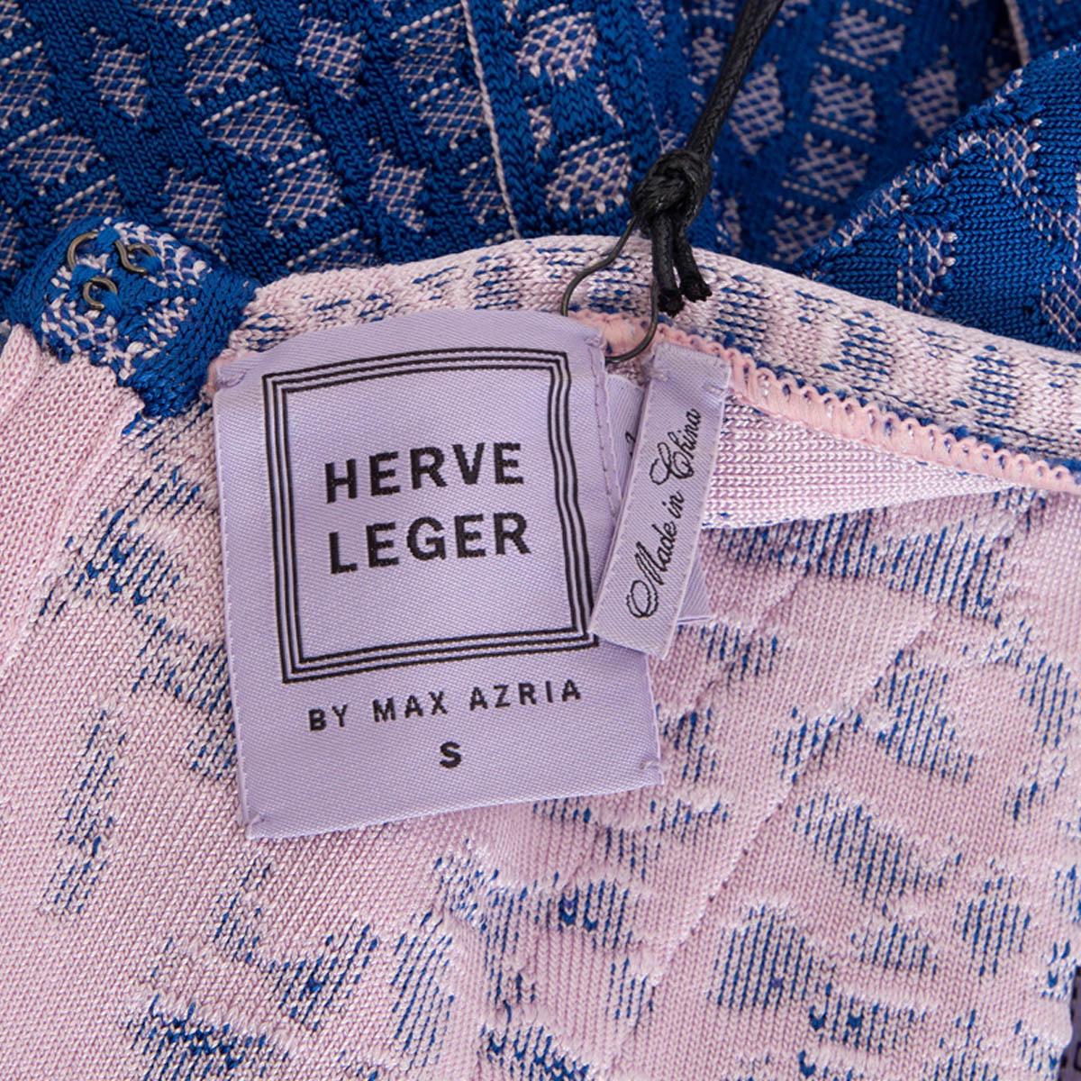 HERVE LEGER blue & pink OPEN BACK JACQUARD Dress S In Excellent Condition For Sale In Zürich, CH