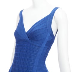 HERVE LEGER blue plunge strappy bodycon bandage mini dress XS