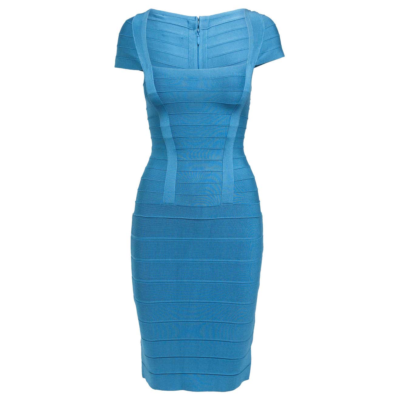 Herve Leger Blue Short-Sleeve Bandage Dress at 1stDibs