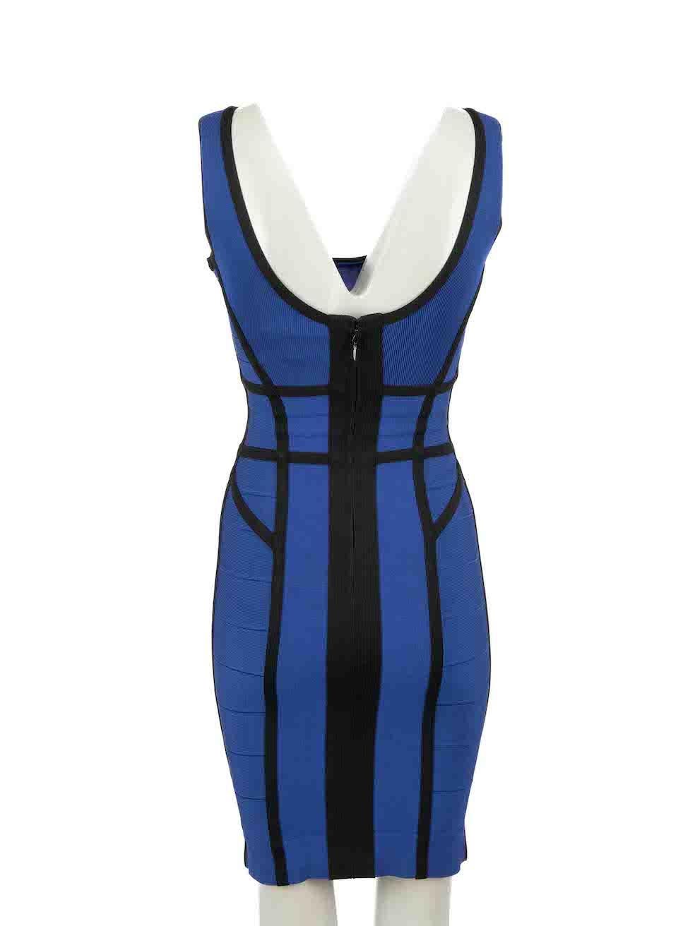 Herve Léger Blue Stretch Bodycon Dress Size XS In Good Condition In London, GB