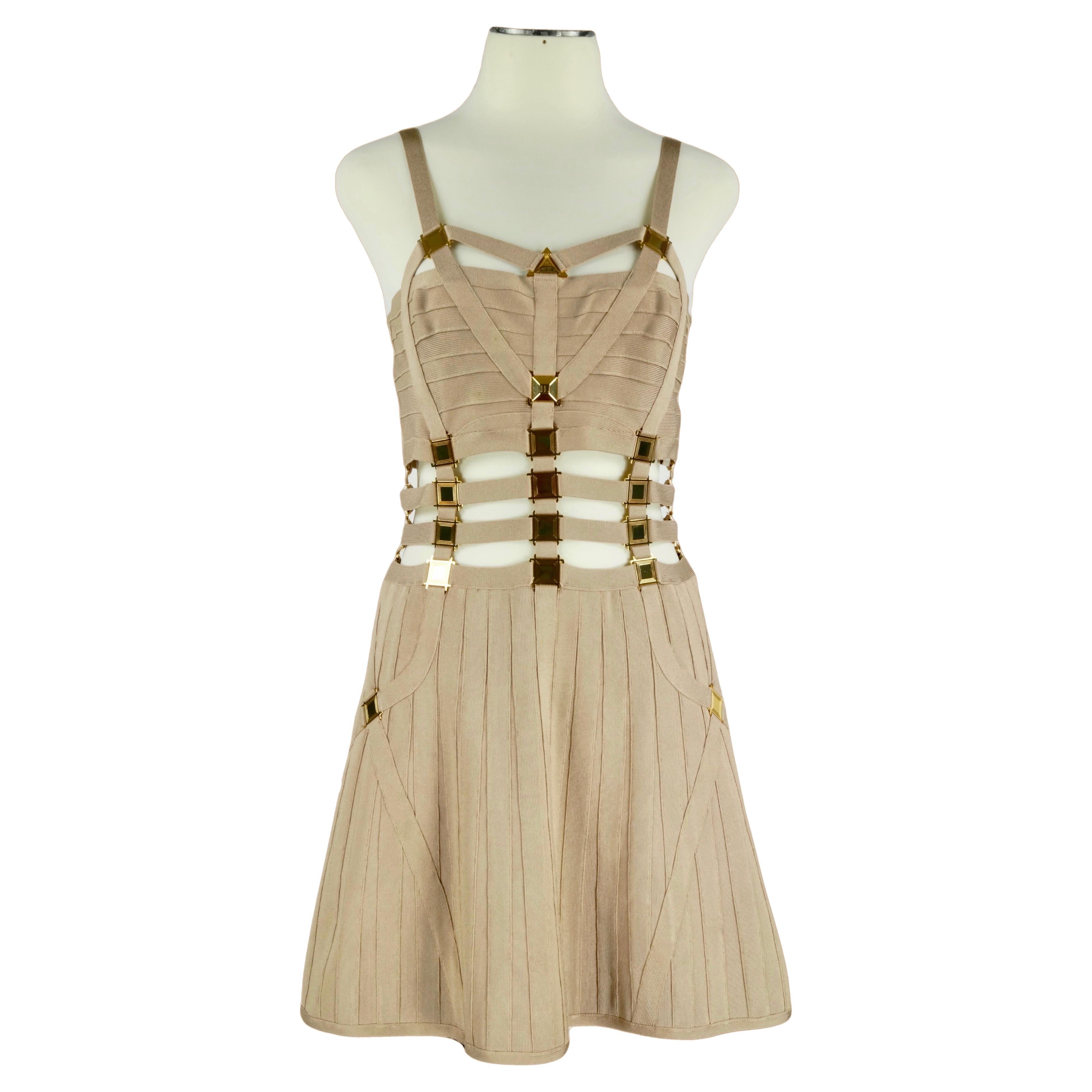 Hervé Leger bodycon dress stock on gold size L For Sale
