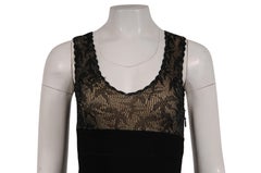 Herve Leger Bodycon V Neck Lace Dress Size XS Black Tan Semi Sheer