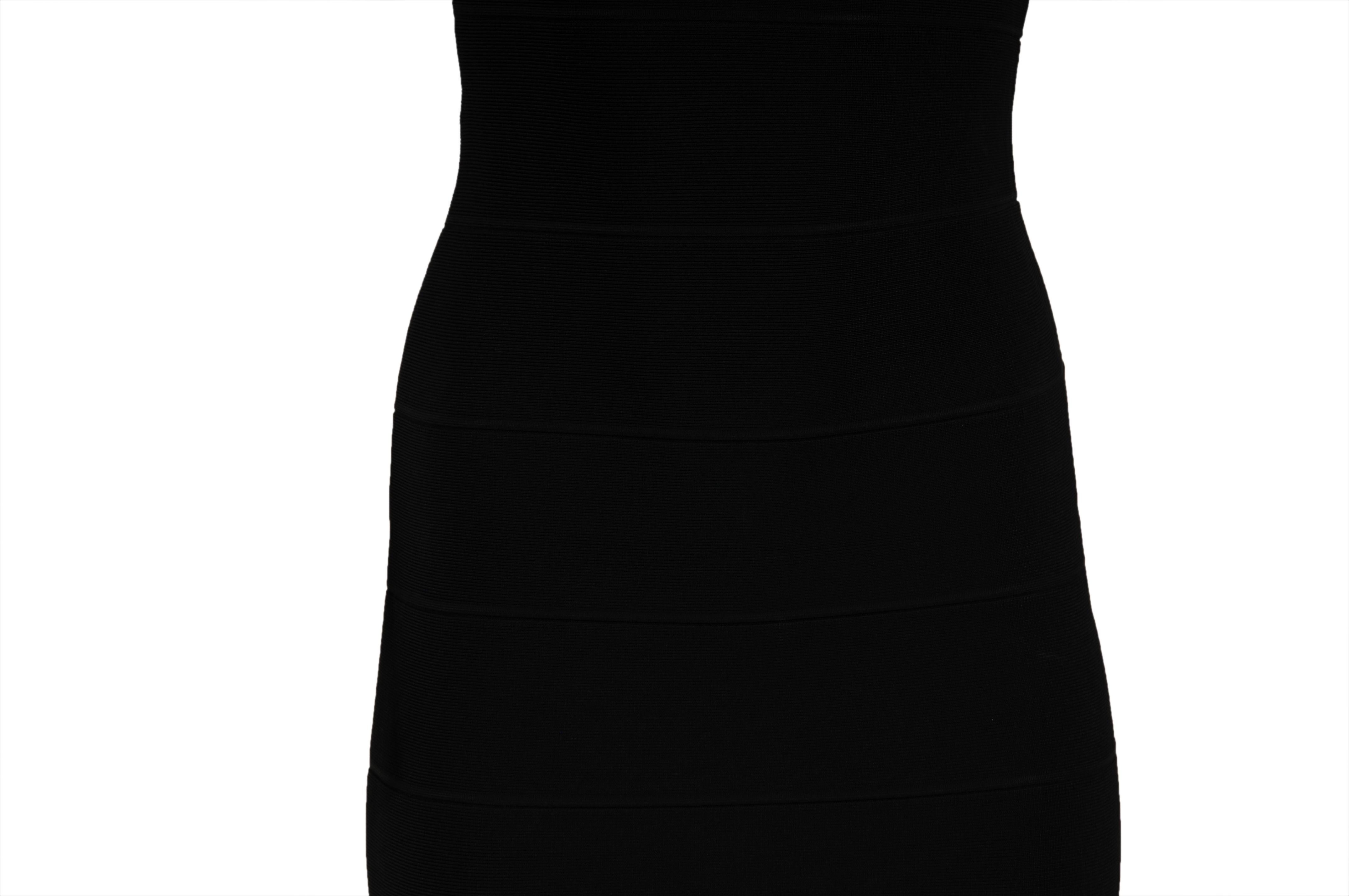 Herve Leger Bodycon V-Ausschnitt Spitzenkleid Größe XS Schwarz Tan Semi Sheer im Zustand „Hervorragend“ im Angebot in North Miami, FL