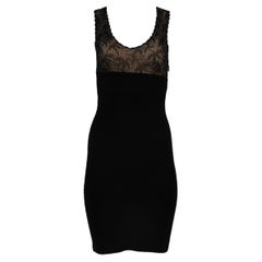 Herve Leger Bodycon V Neck Lace Dress Size XS Black Tan Semi Sheer