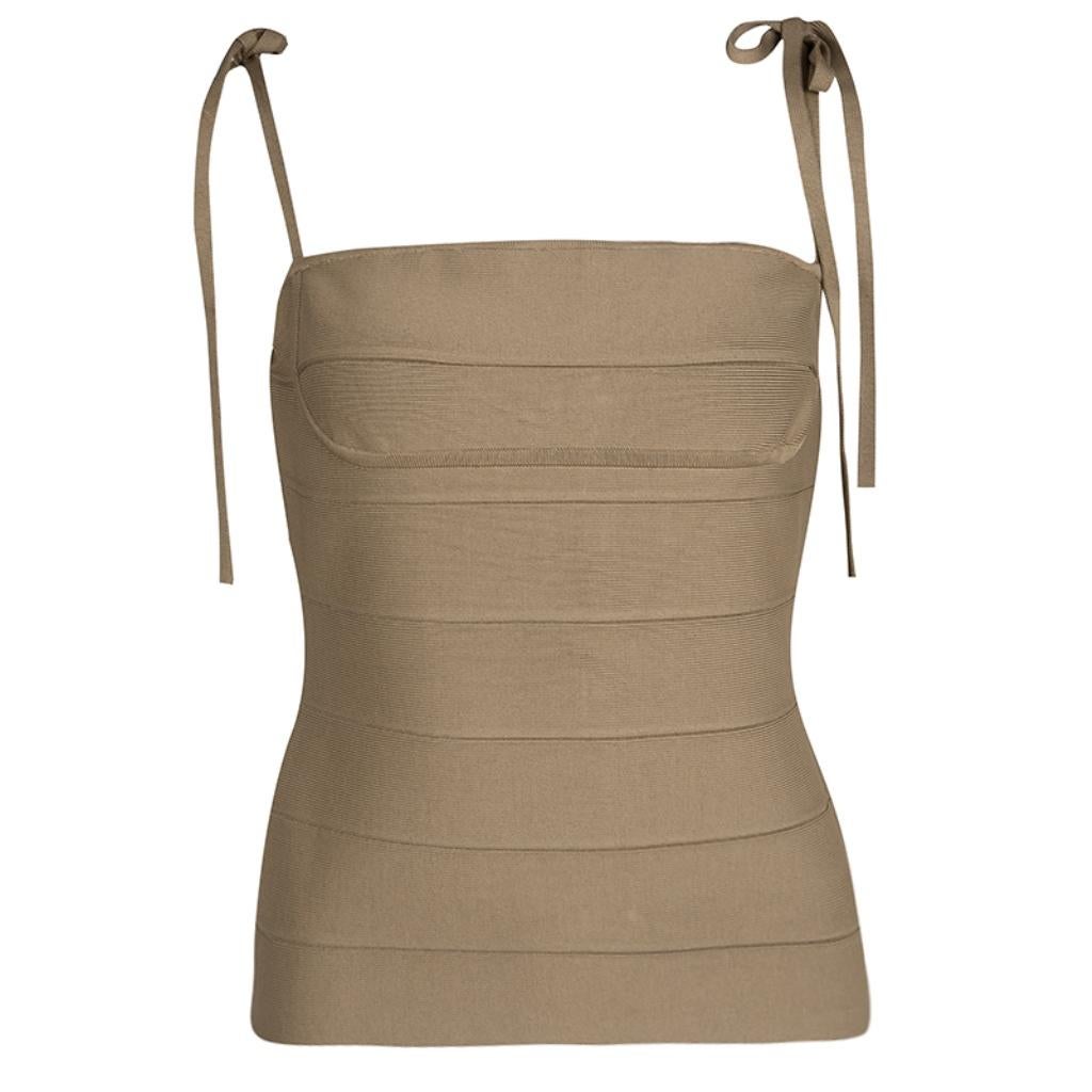 Herve Leger Brown Bandage Tie Detail Top and Skirt Set M 2