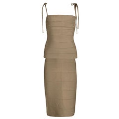 Herve Leger Brown Bandage Tie Detail Top and Skirt Set M