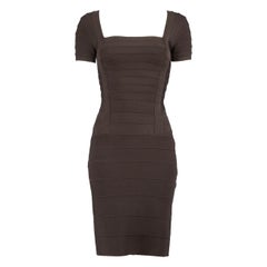 Used Herve Leger Brown Square Neck Bandage Midi Dress Size XS