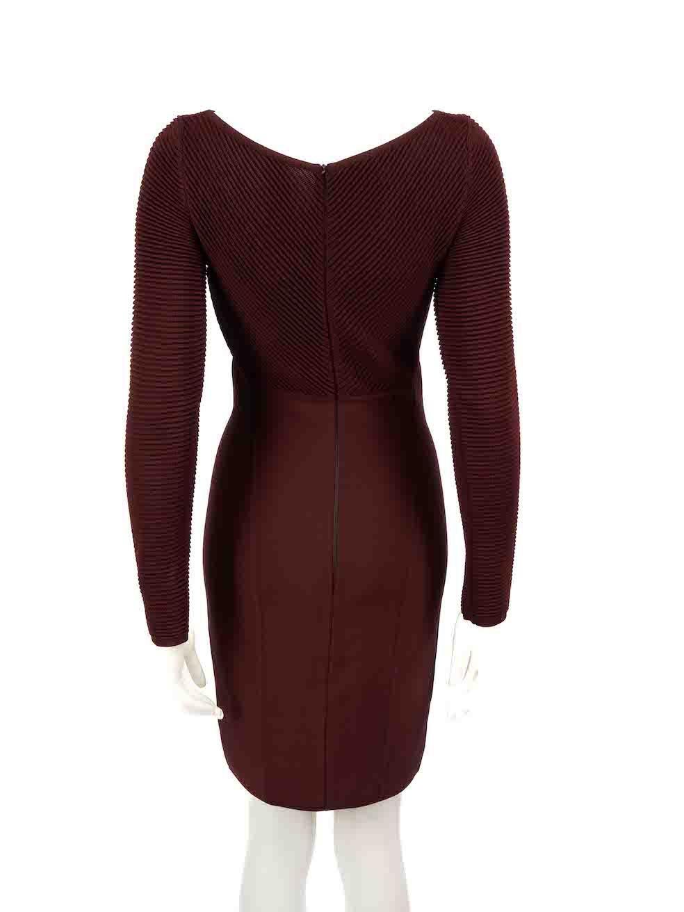 Black Herve Leger Burgundy Long Sleeves Bodycon Mini Dress Size L For Sale