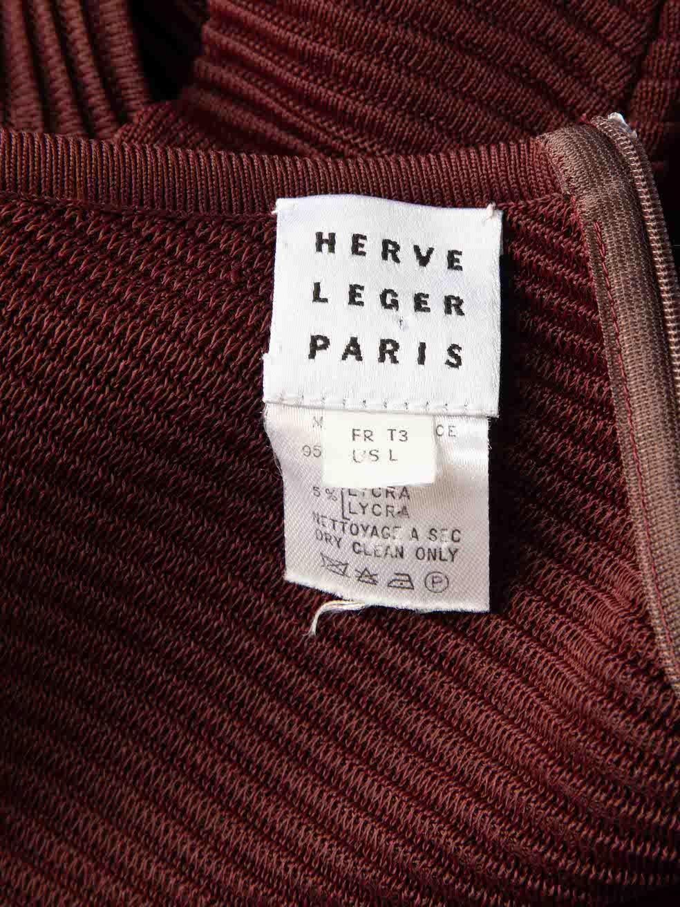 Women's Herve Leger Burgundy Long Sleeves Bodycon Mini Dress Size L For Sale