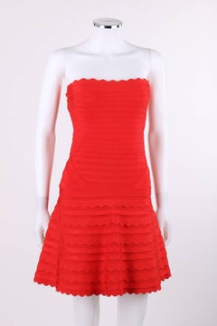 HERVE LEGER ca. 2012 „Phoebe“ Mohnblumenrotes Bandage-Strick-Cocktailkleid mit Jakobsmuschelkante