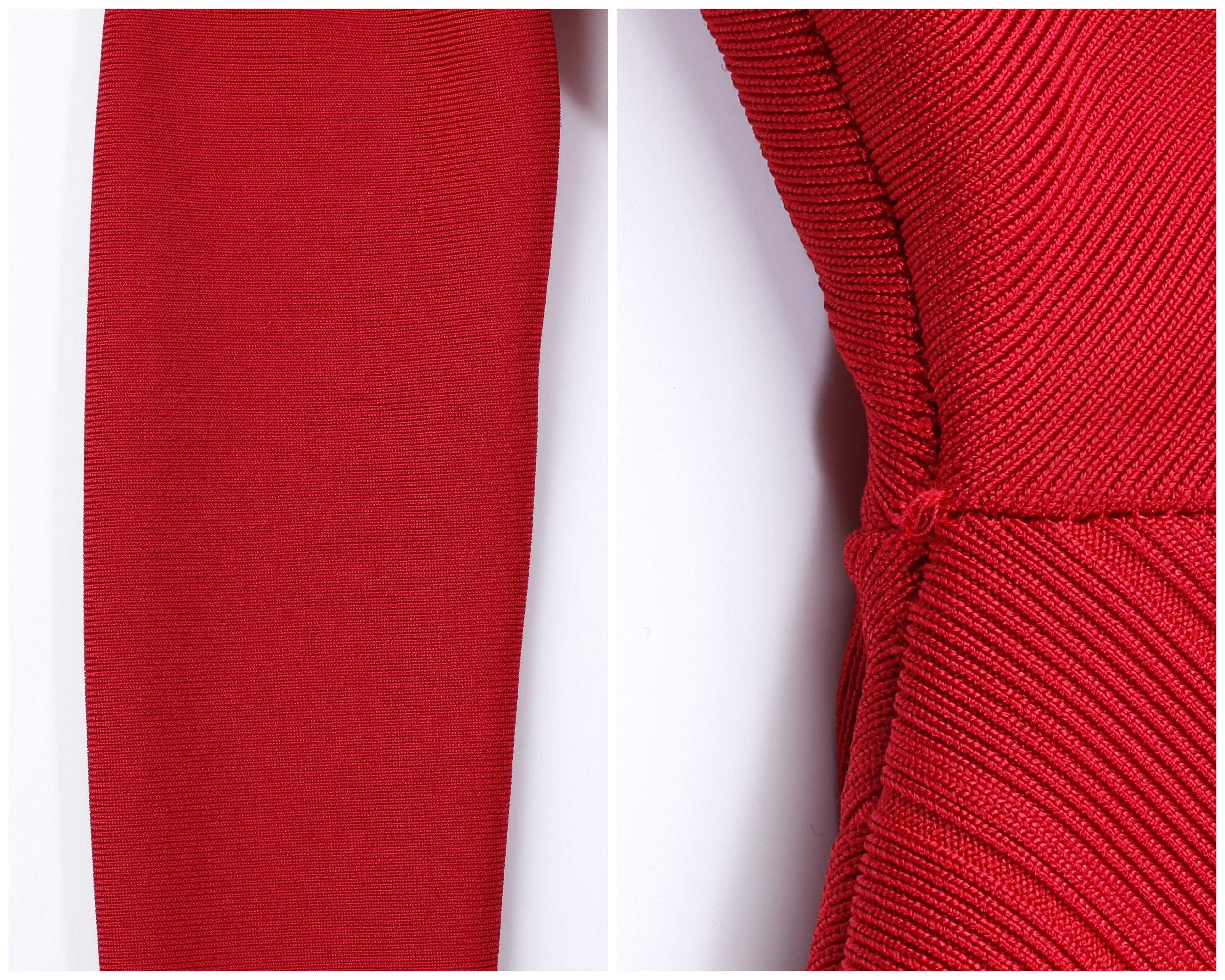 Herve Leger Candice Lip Stick Red Off The Shoulder Robe moulante à manches longues XS en vente 5