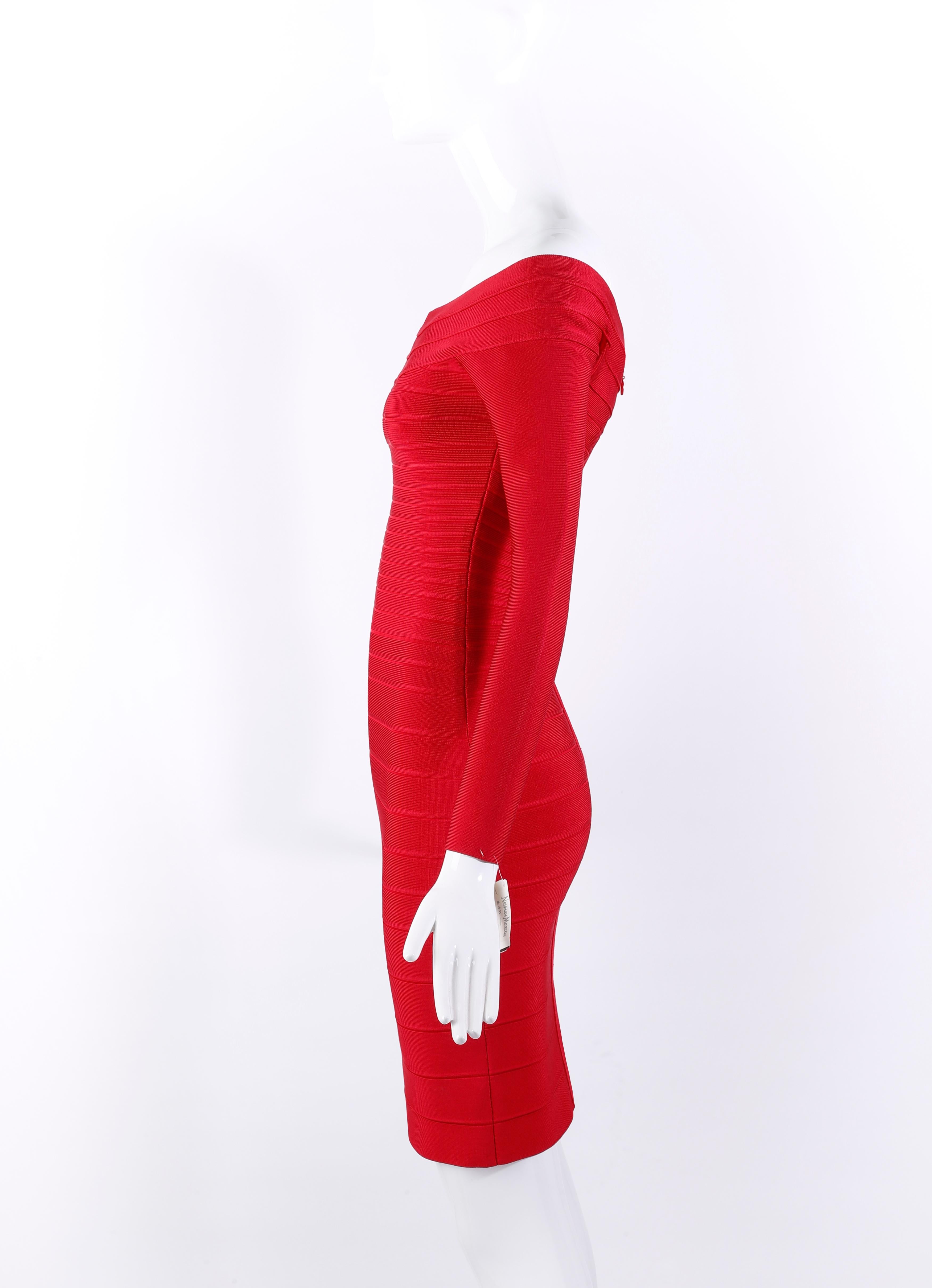 Herve Leger Candice Lip Stick Red Off The Shoulder Robe moulante à manches longues XS Pour femmes en vente