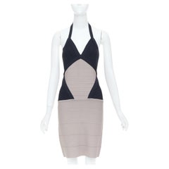HERVE LEGER colorblock asymmetric one shoulder bandage bodycon mini dress S