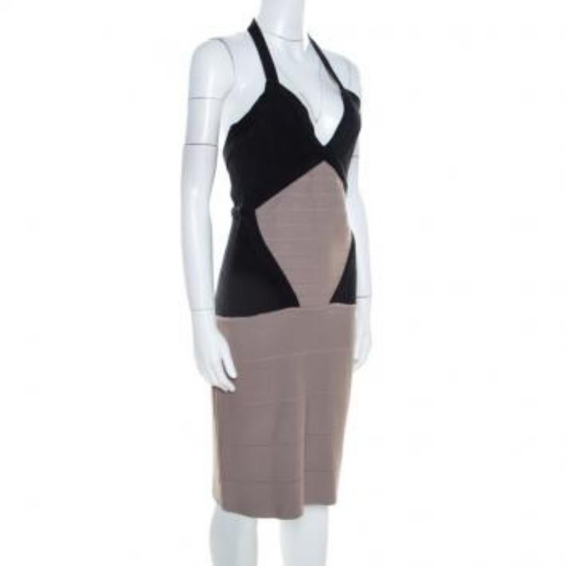Herve Leger - Vestito a fascia con collo a farfalla in maglia colorblock S in vendita 5