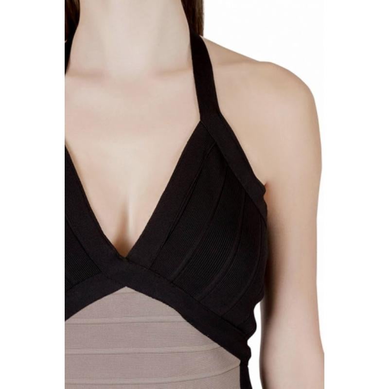 Grigio Herve Leger - Vestito a fascia con collo a farfalla in maglia colorblock S in vendita