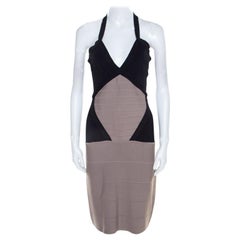 Herve Leger Colorblock Knit Halter Neck Bandage Dress S