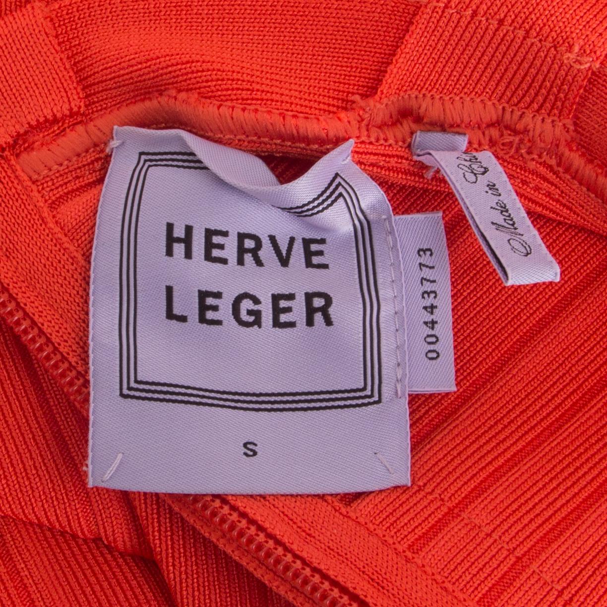 Orange HERVE LEGER coral ABRIELLE BANDAGE BODYCON Dress S For Sale