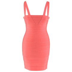 Herve Leger Coral Knit Zinnia Mini Dress - Size XS