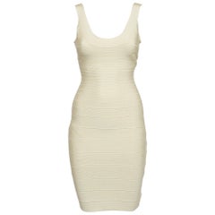 Herve Leger Cream Jersey Sleeveless Bandage Dress S