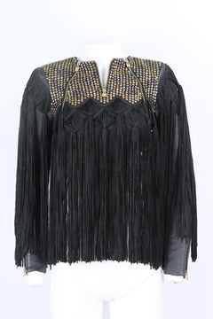 Herve Leger Cropped Fransen Nieten-Jacke aus Baumwolle und Seidenmischung Xsmall