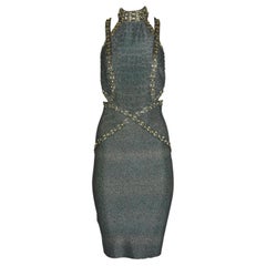 Herve Leger Cutout Crystal Embellished Stretch Knit Mini Dress Xsmall