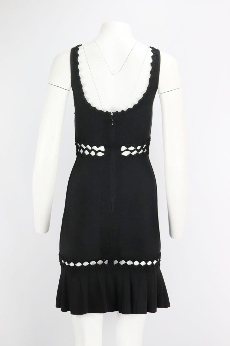 Black Herve Leger Cutout Stretch Knit Mini Dress Xsmall