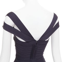 HERVE LEGER dark blue square neck bodycon bandage dress XXS
