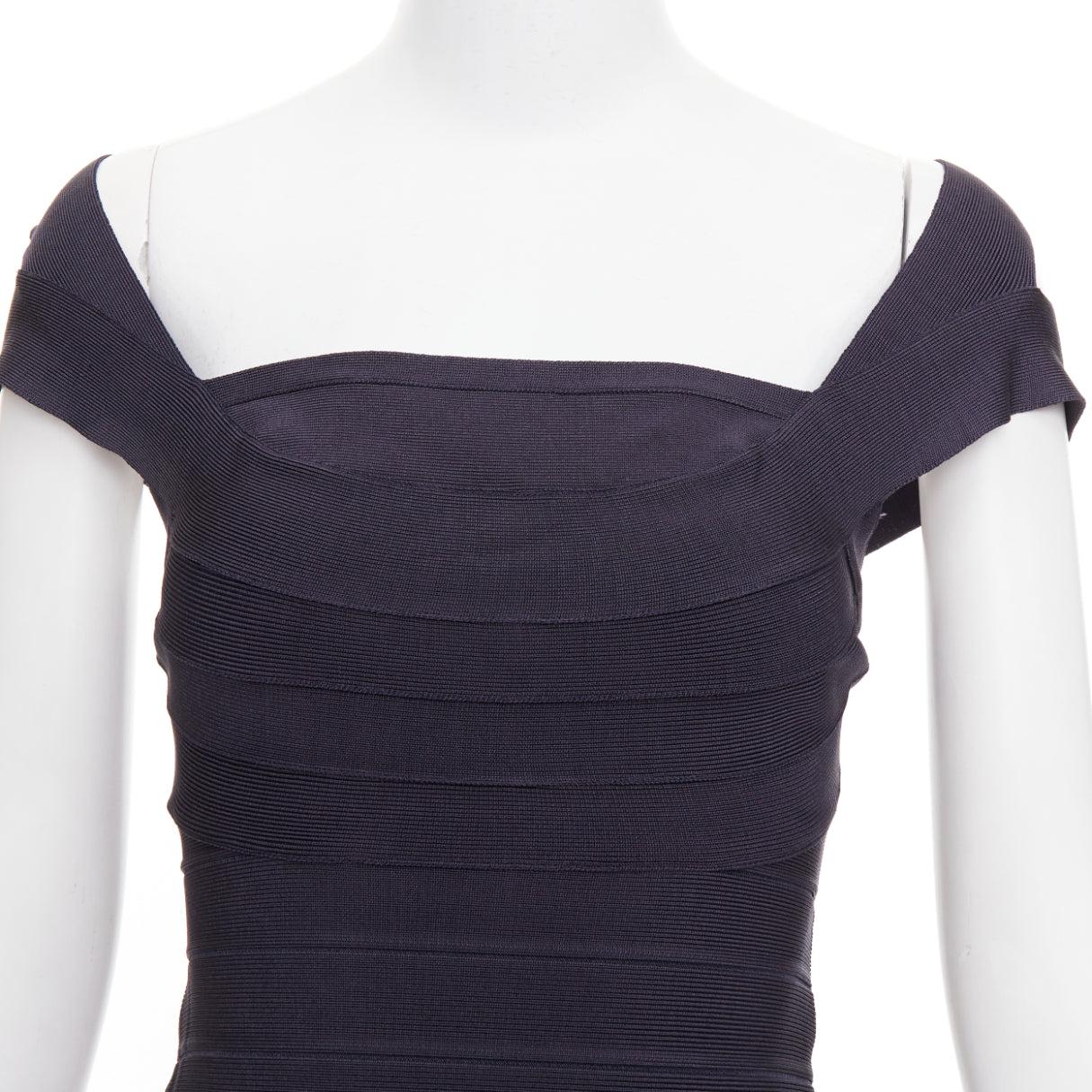 HERVE LEGER dark blue square neck bodycon bandage dress XXS For Sale 2