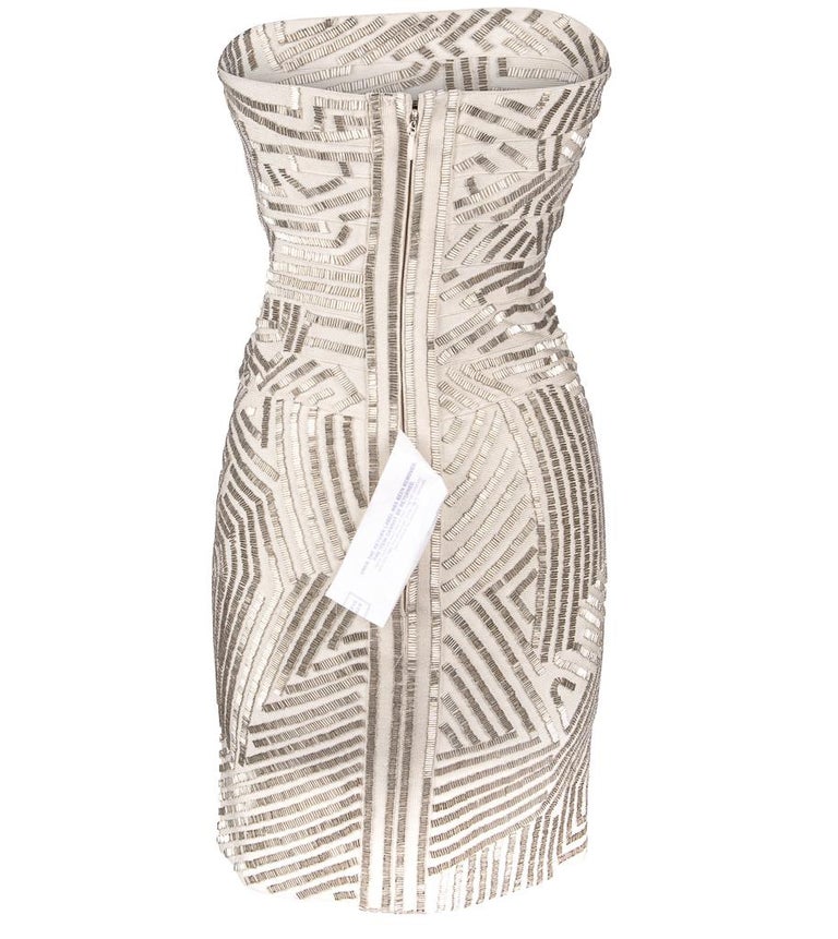Herve Leger Dress Signature Bandage Strapless Silver Bugle Beads S at 1stDibs | bugle beads dress, silver herve leger dress, herve leger silver bandage dress Herve Leger Dress Signature Bandage Strapless Silver Bugle Beads S at 1stDibs | bugle beads dress, silver herve leger dress, herve leger silver bandage dress