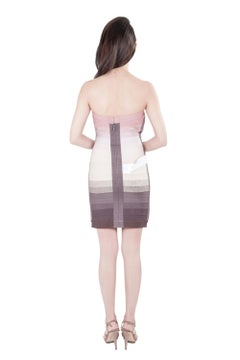 Herve Leger Dusty Petal Ombre Knit Strapless Bianca Bandage Dress M