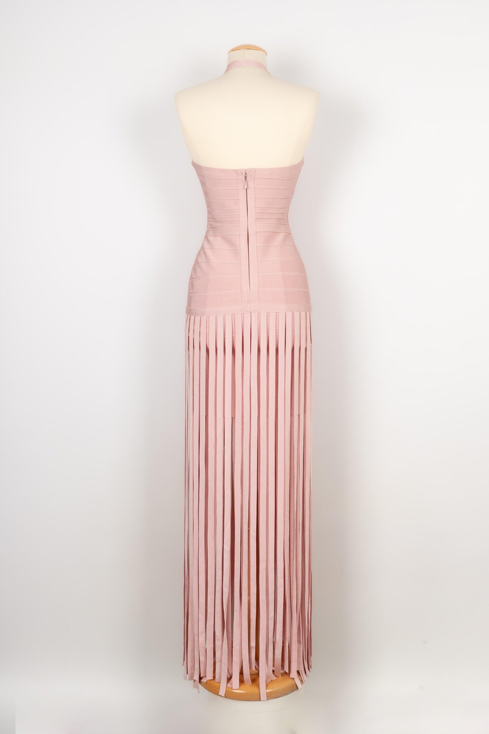 Hervé Léger Elasticated Powder Pink Dress In Excellent Condition For Sale In SAINT-OUEN-SUR-SEINE, FR