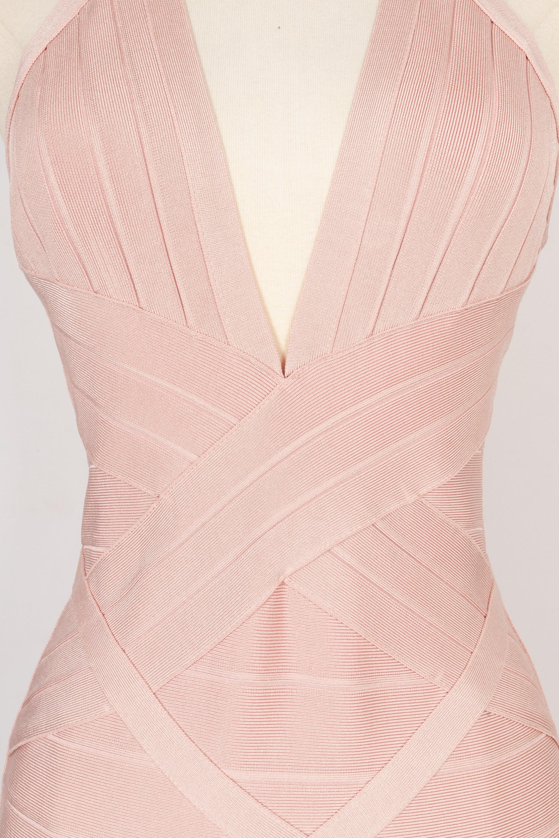 Hervé Léger Elasticated Powder Pink Dress For Sale 1