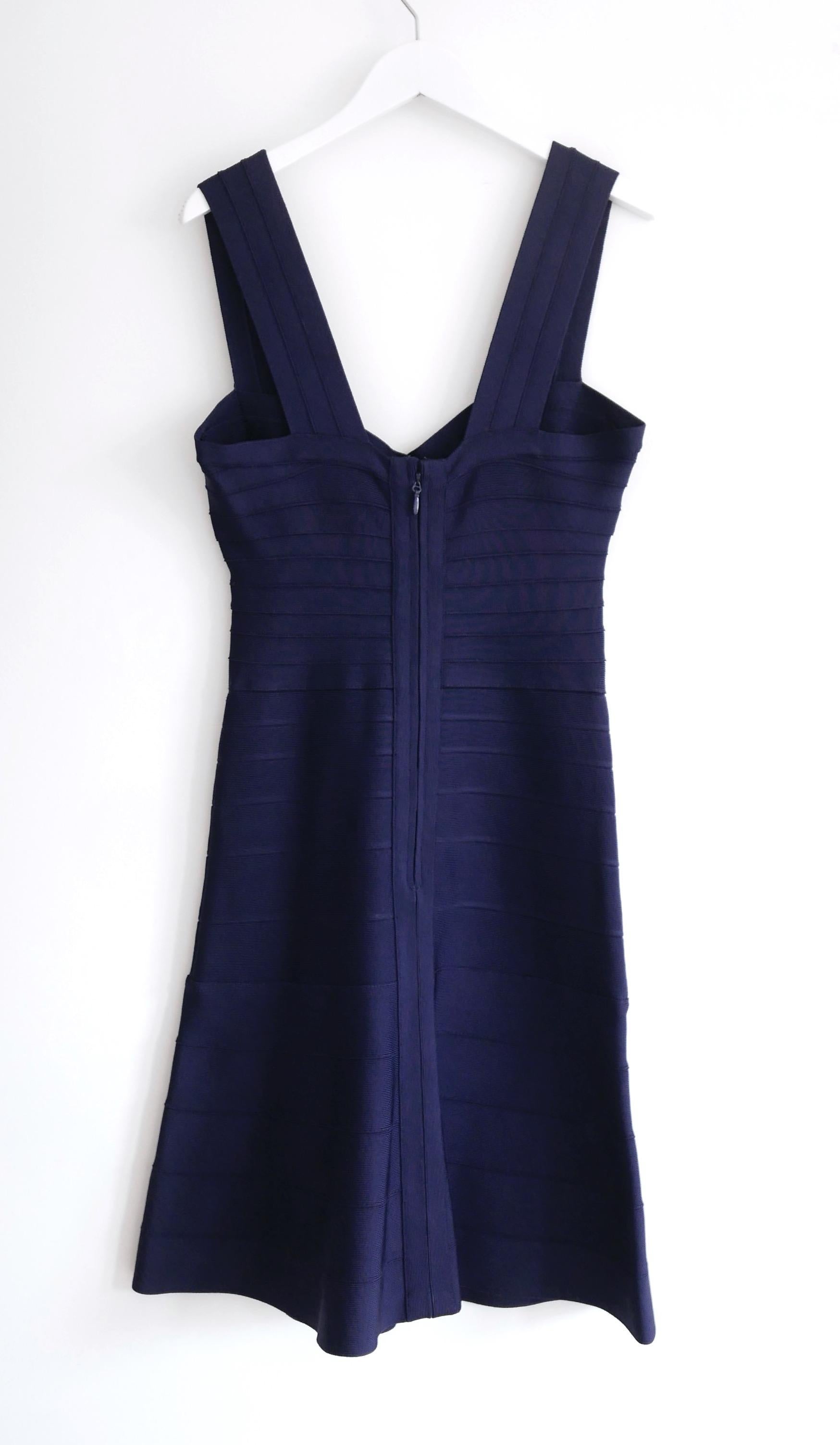 Herve Leger Elisha Dress Navy Blue In New Condition For Sale In London, GB