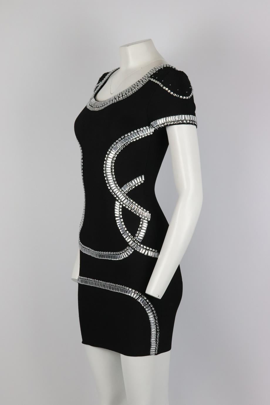 Black Herve Leger Embellished Stretch Knit Mini Dress Small