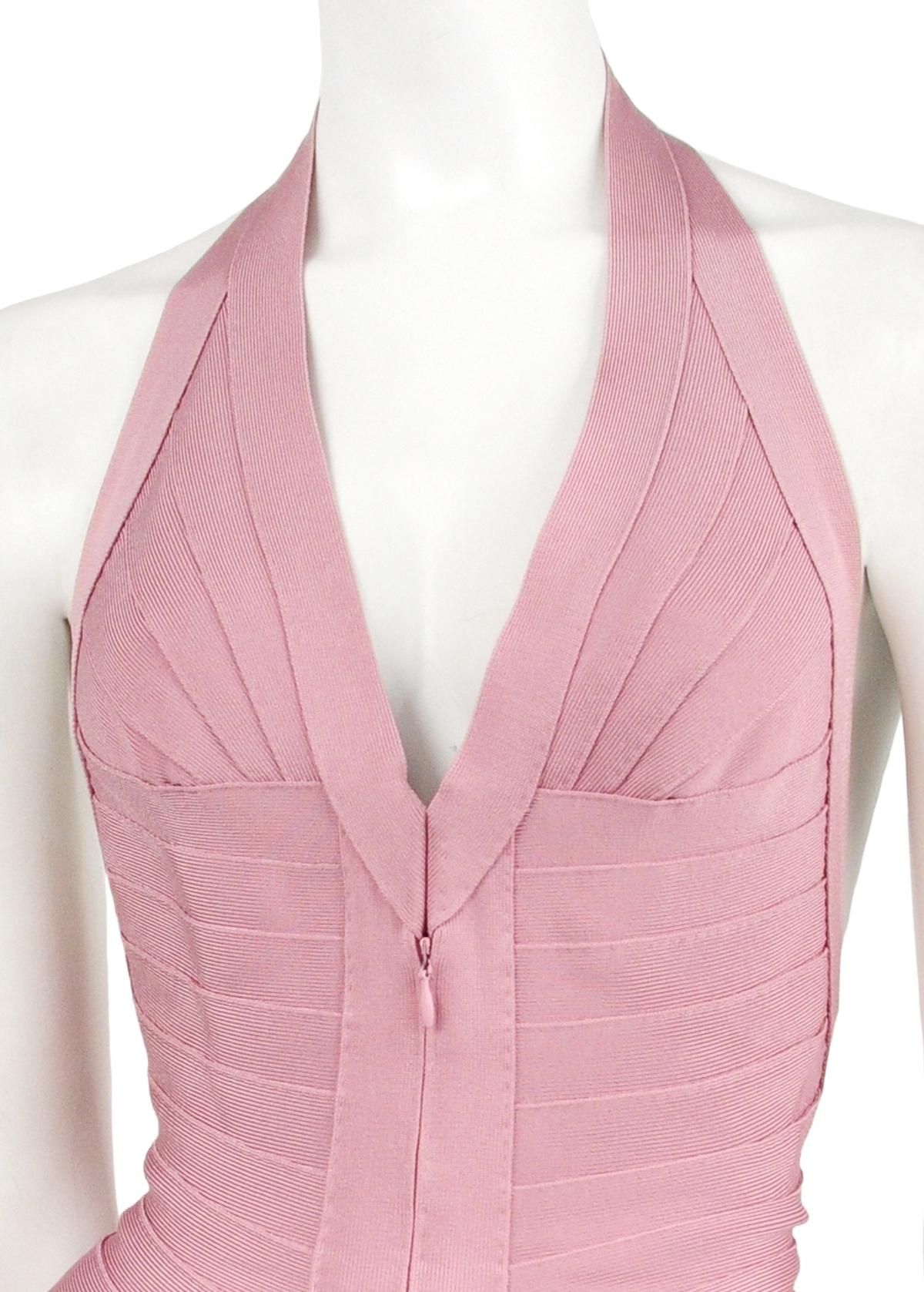 Beige Hervé Léger - Robe dos nu à bandage rose en vente