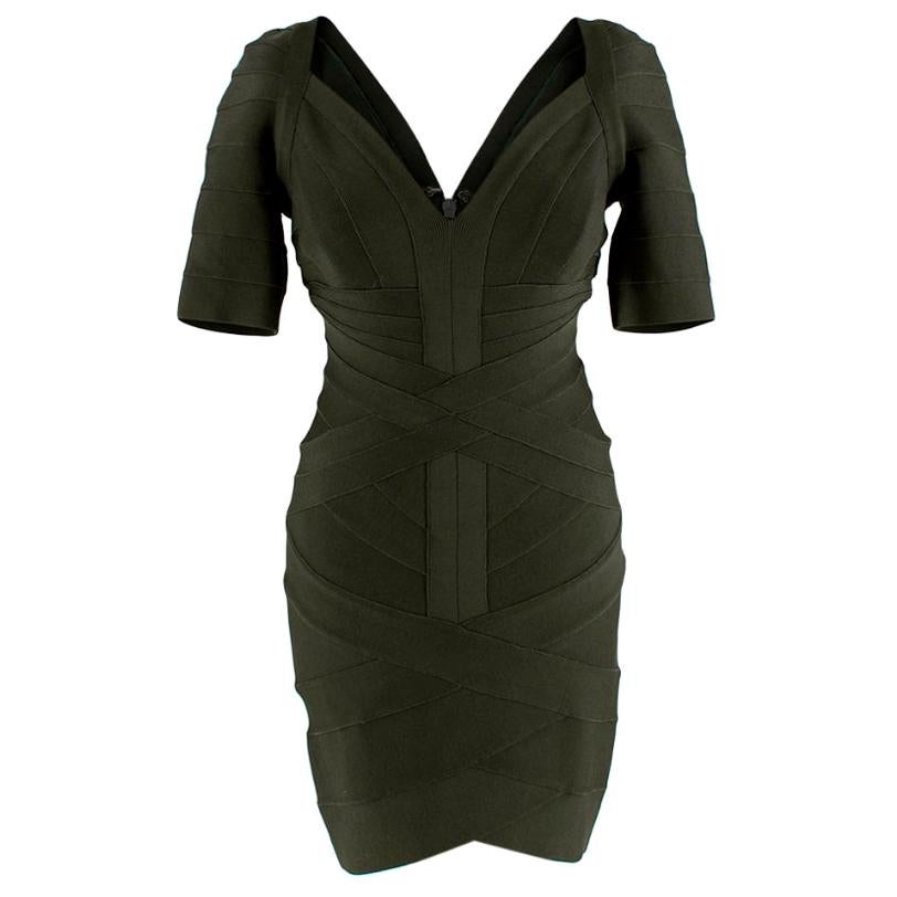 Herve Leger Forest Green Bandage Short Sleeve Mini Dress - Size M